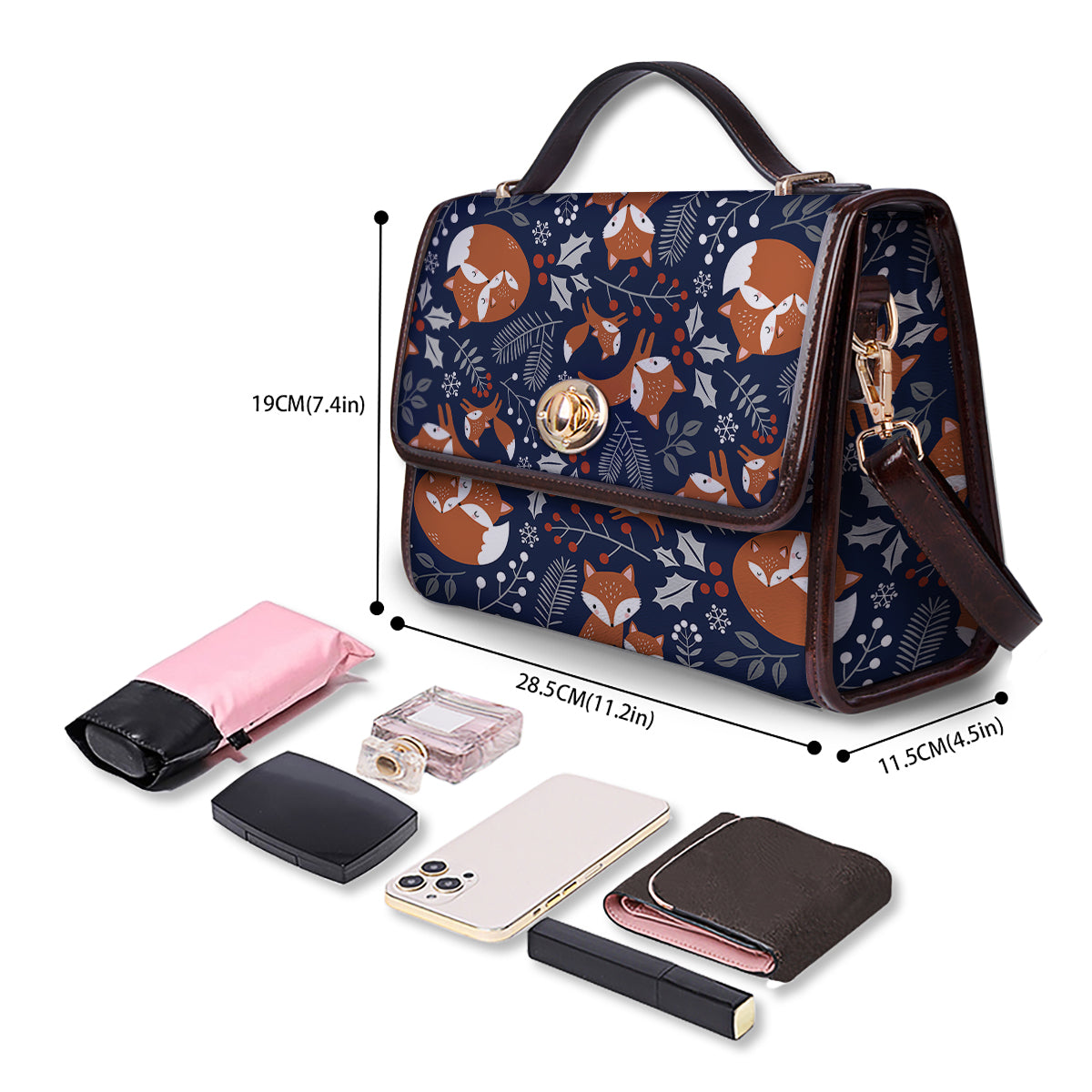 Fox Winter Print Pattern Women's Satchel Bag