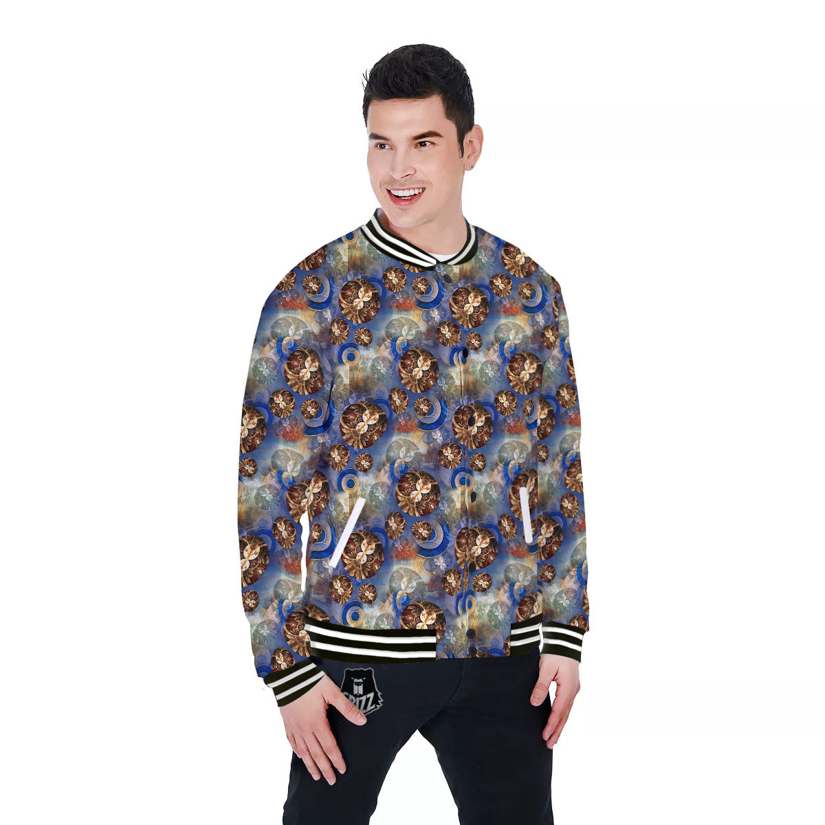 Fractal Abstract Print Baseball Jacket-grizzshop