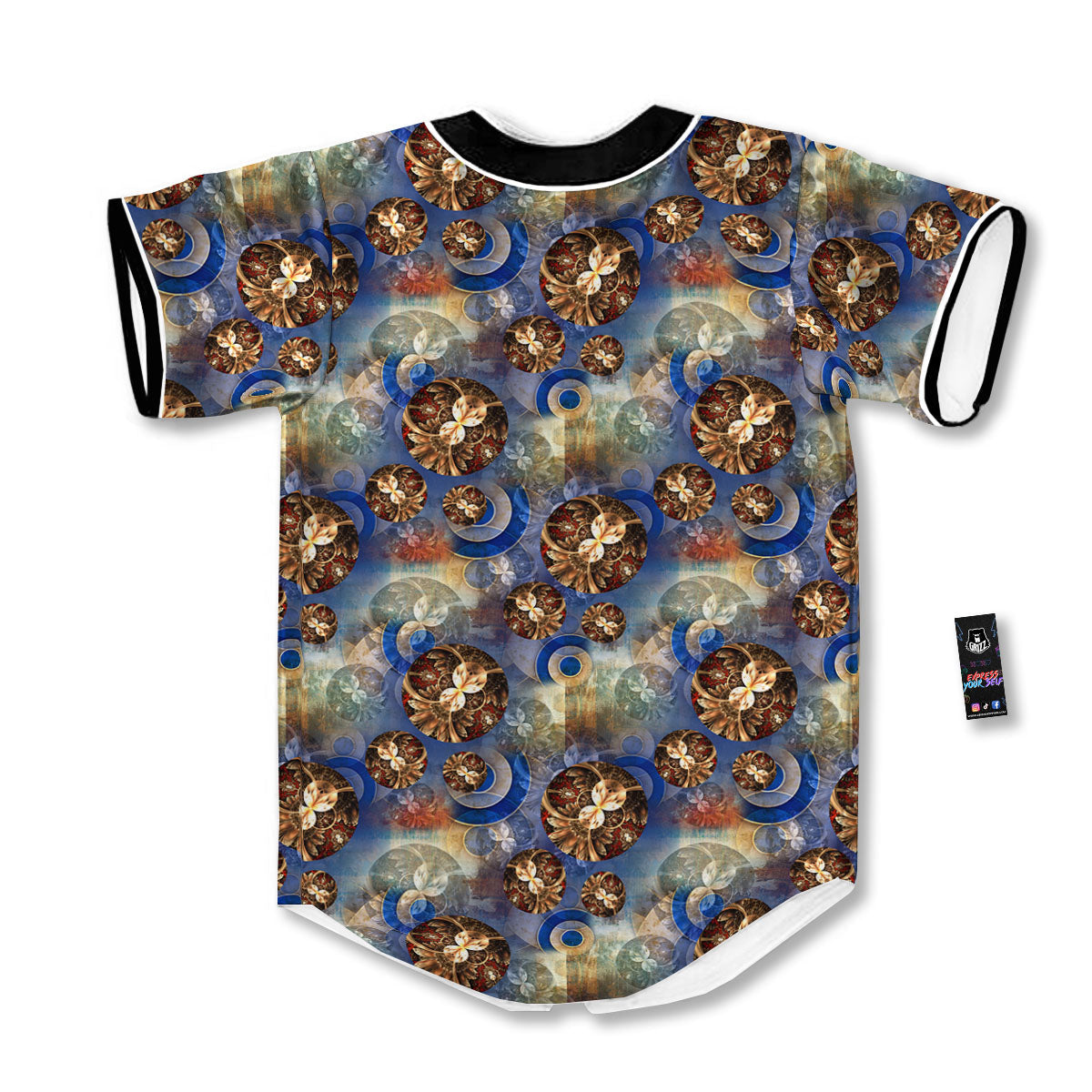 Fractal Abstract Print Baseball Jersey-grizzshop