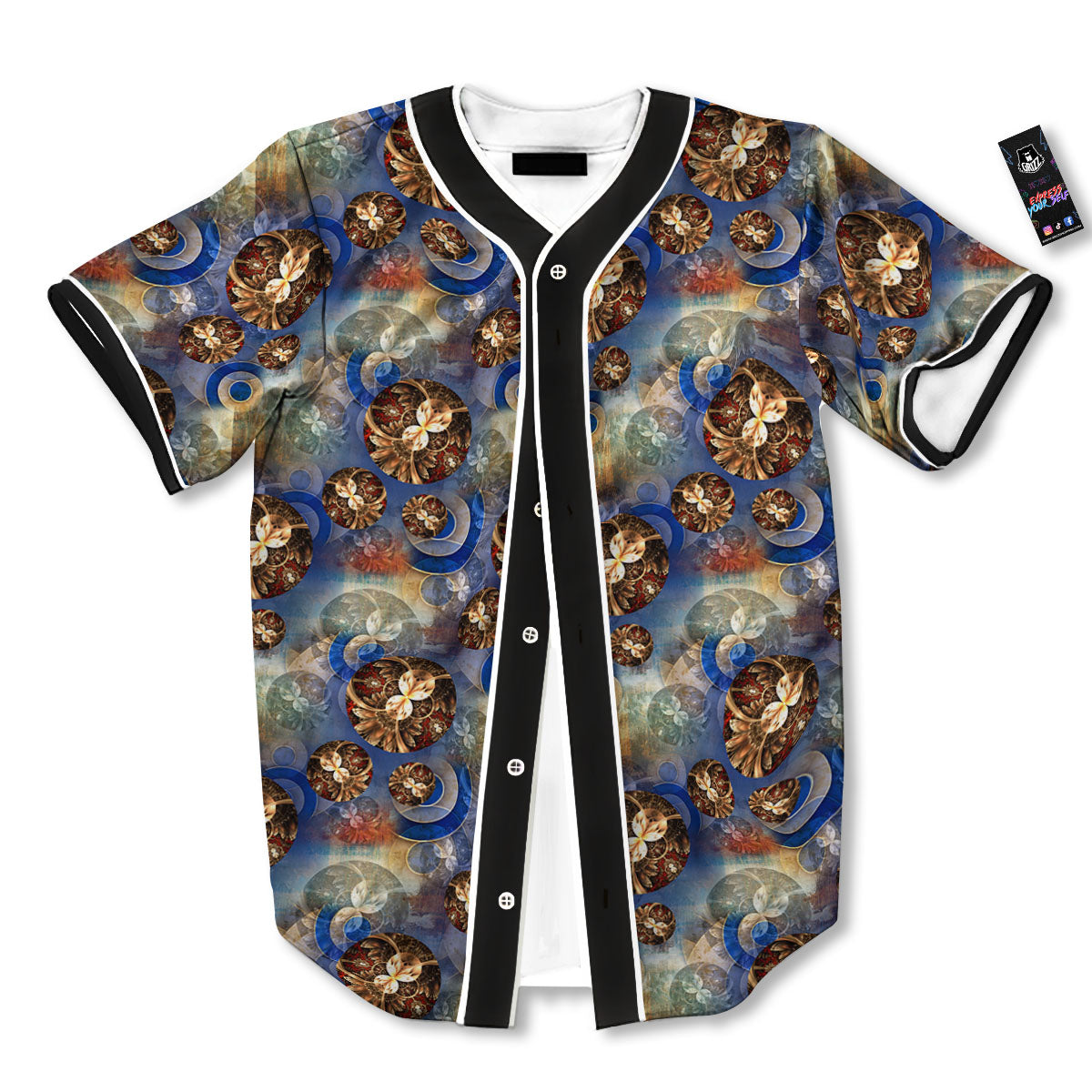 Fractal Abstract Print Baseball Jersey-grizzshop