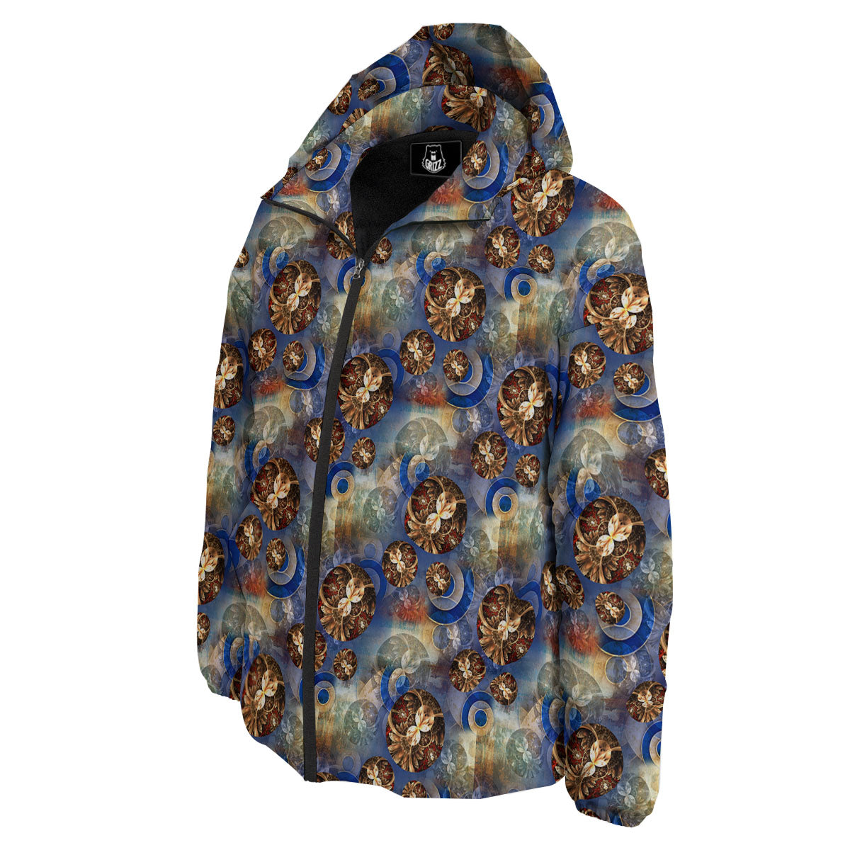 Fractal Abstract Print Down Jacket-grizzshop