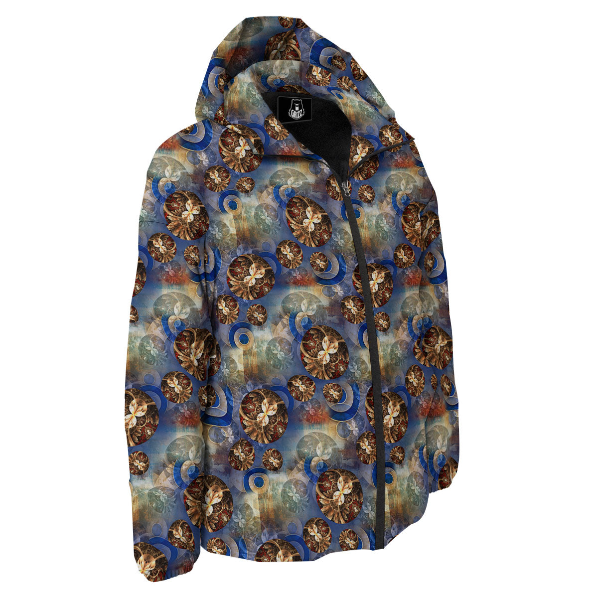 Fractal Abstract Print Down Jacket-grizzshop