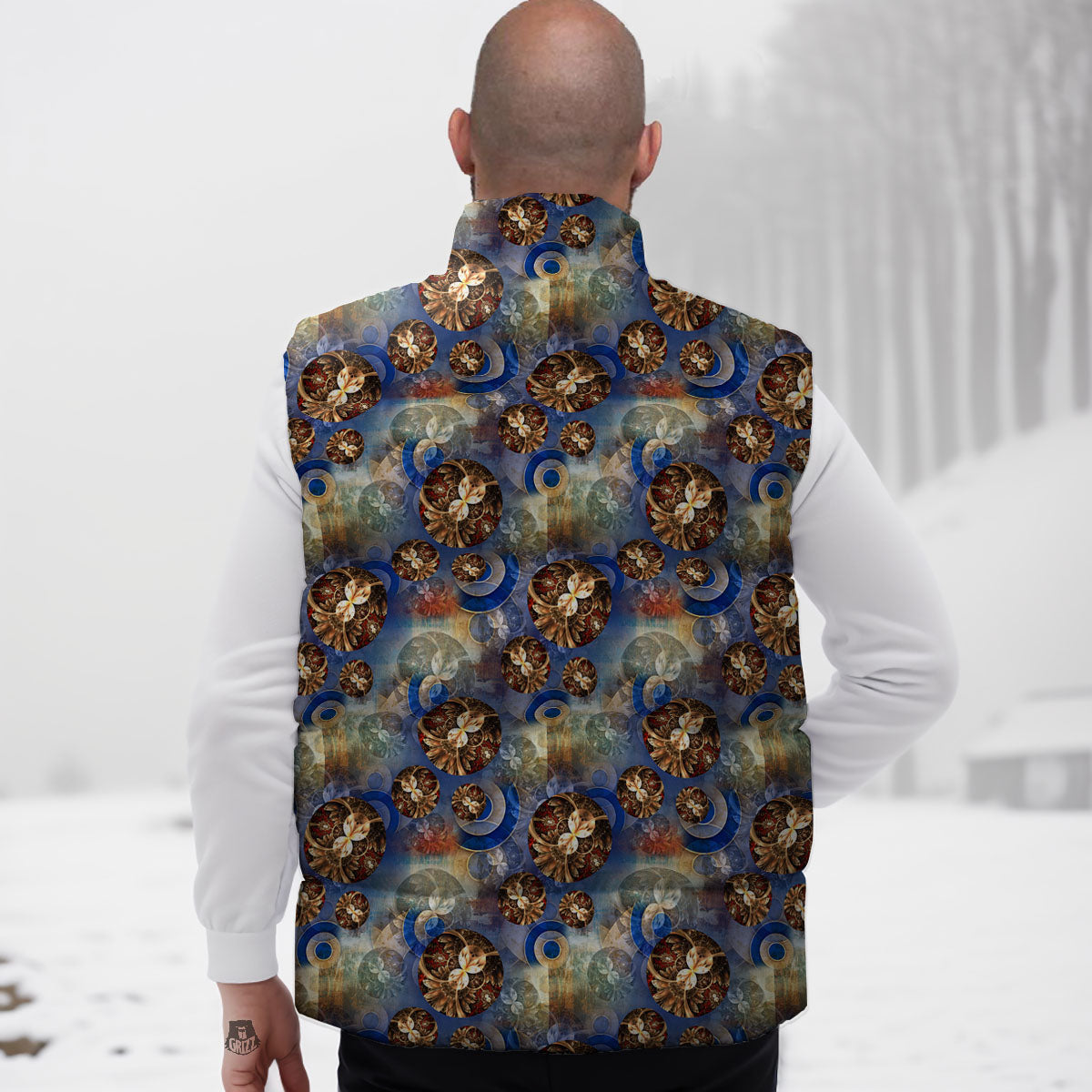Fractal Abstract Print Down Vest