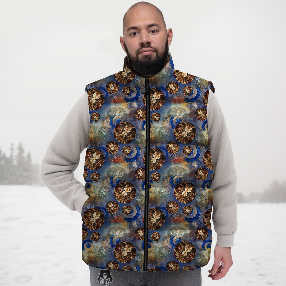 Fractal Abstract Print Down Vest