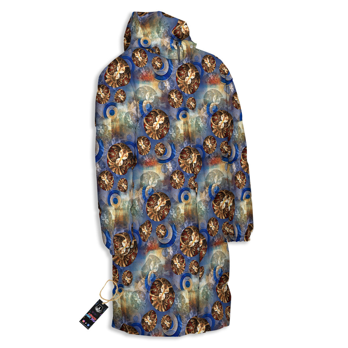Fractal Abstract Print Long Down Jacket-grizzshop