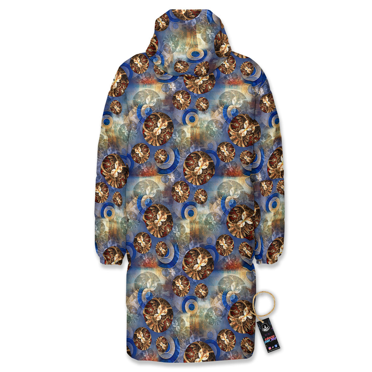 Fractal Abstract Print Long Down Jacket-grizzshop