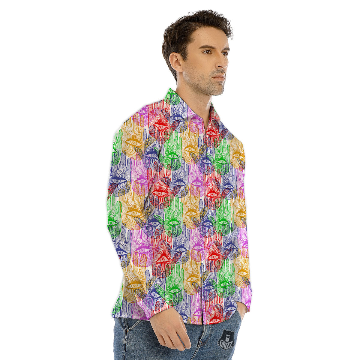 Fractal Abstract Print Men's Dress Shirts-grizzshop