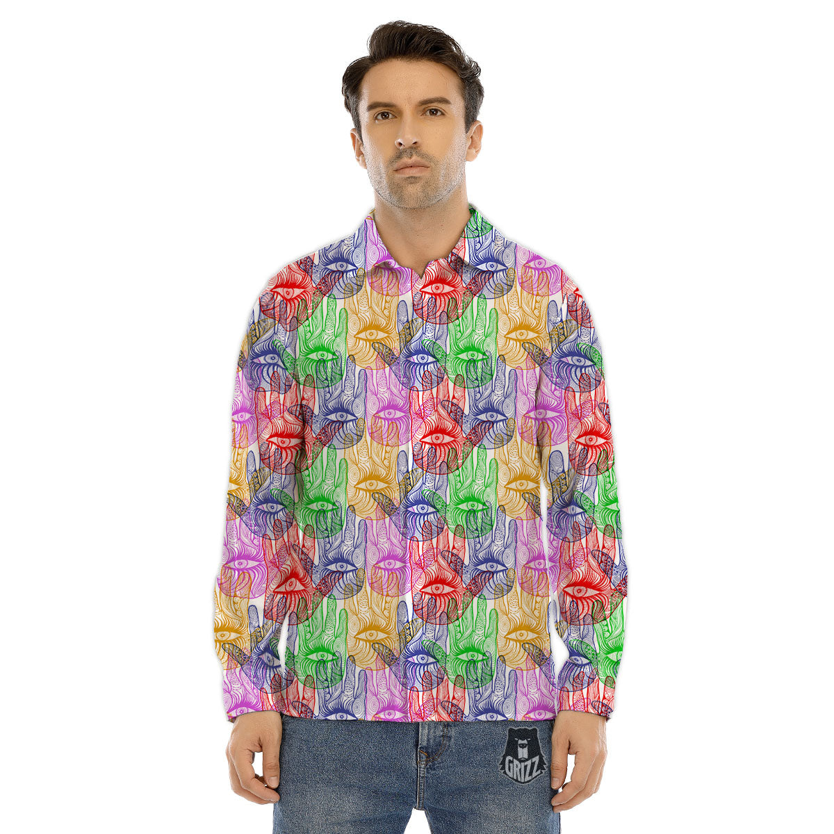 Fractal Abstract Print Men's Dress Shirts-grizzshop
