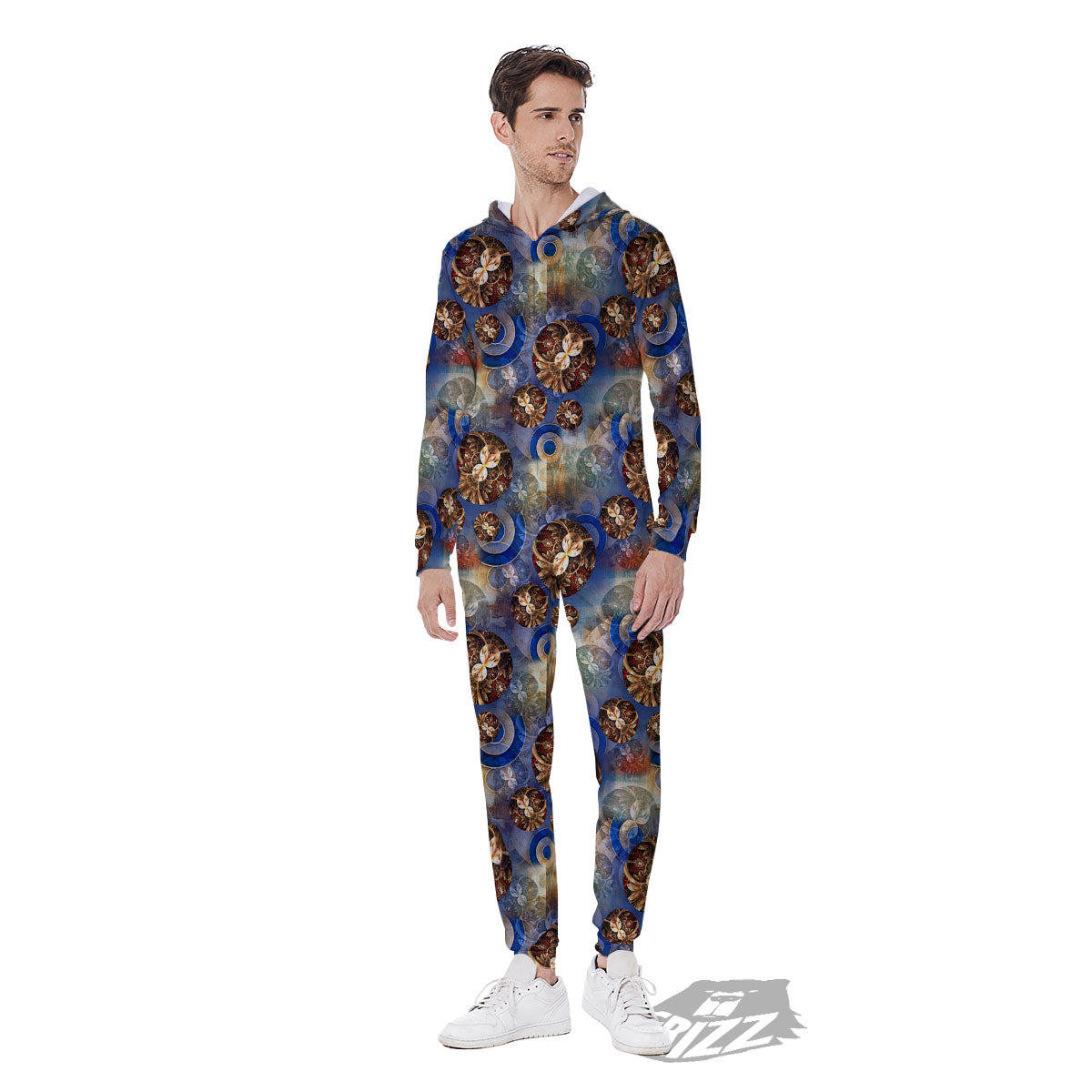 Fractal Abstract Print Men's Jumpsuit-grizzshop