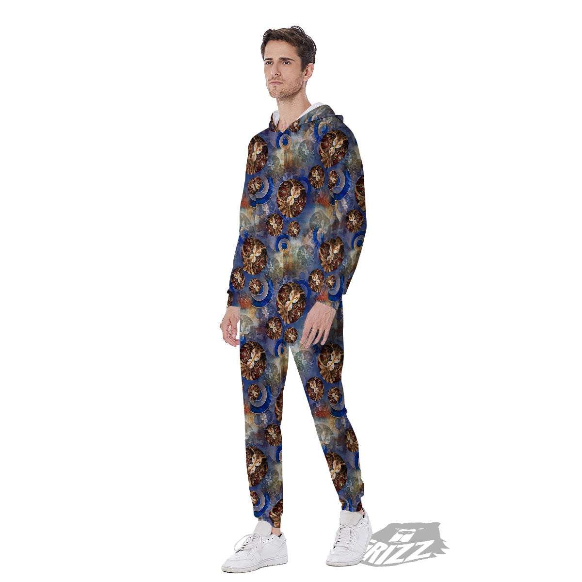 Fractal Abstract Print Men's Jumpsuit-grizzshop