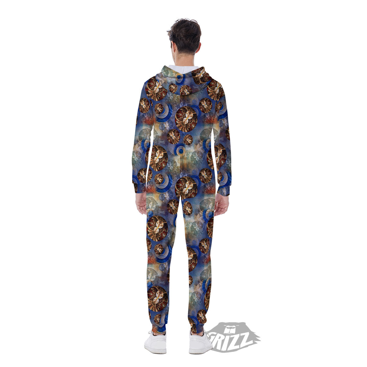 Fractal Abstract Print Men's Jumpsuit-grizzshop
