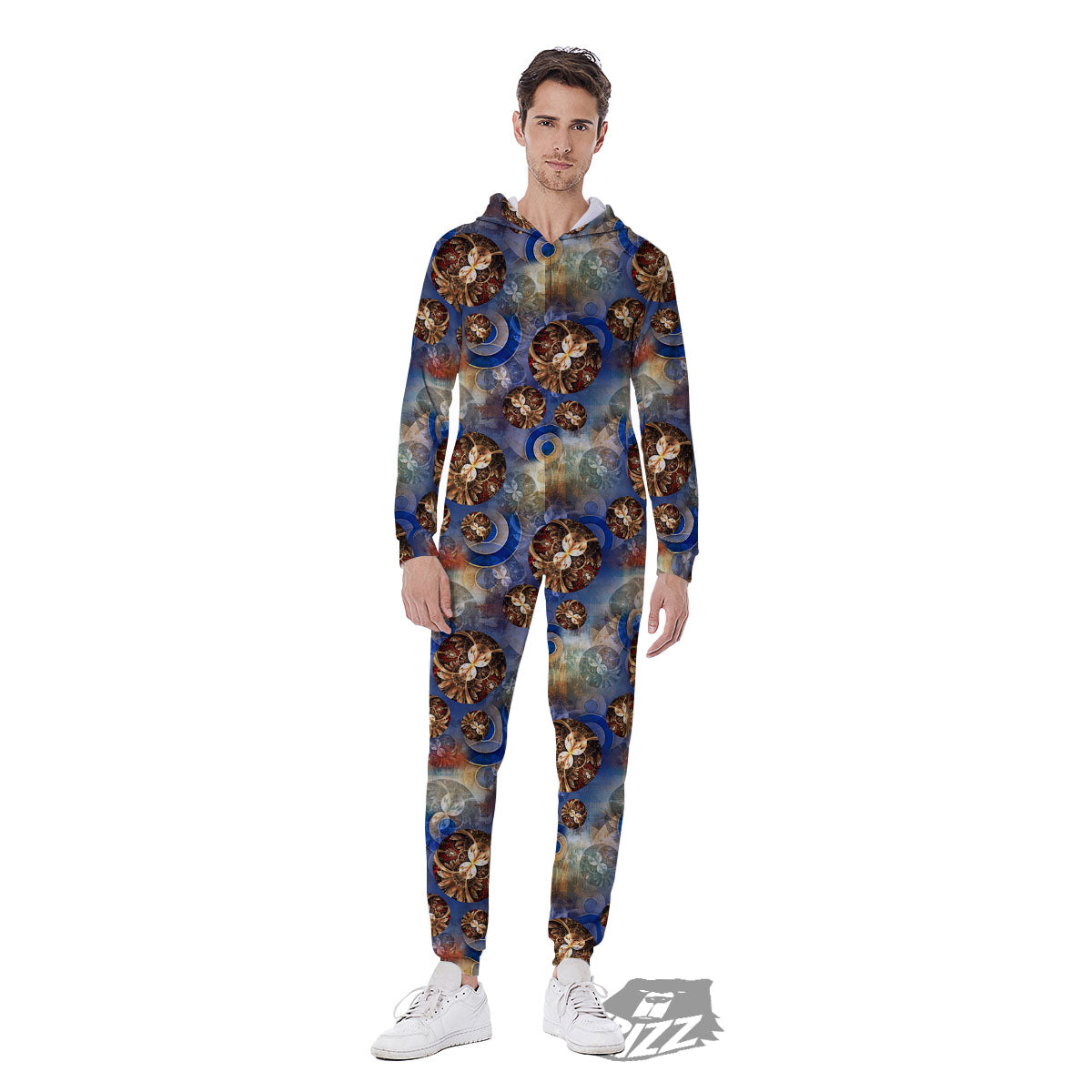 Fractal Abstract Print Men's Jumpsuit-grizzshop
