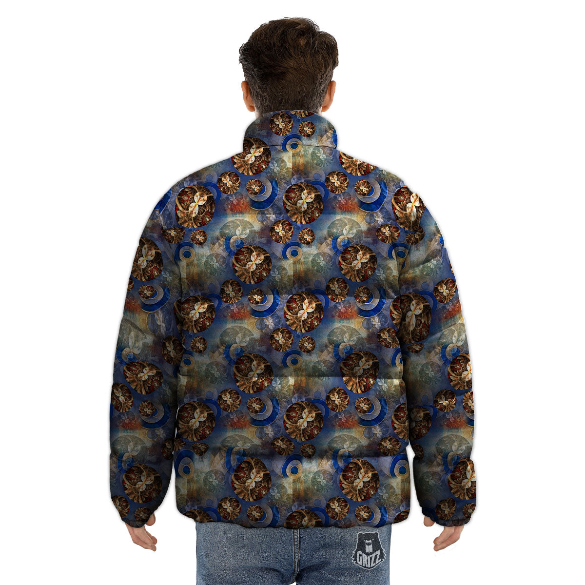 Fractal Abstract Print Puffer Jacket-grizzshop
