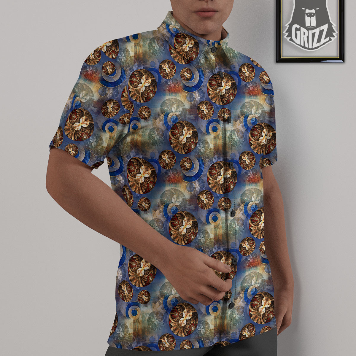 Fractal Abstract Print Untucked Shirts-grizzshop