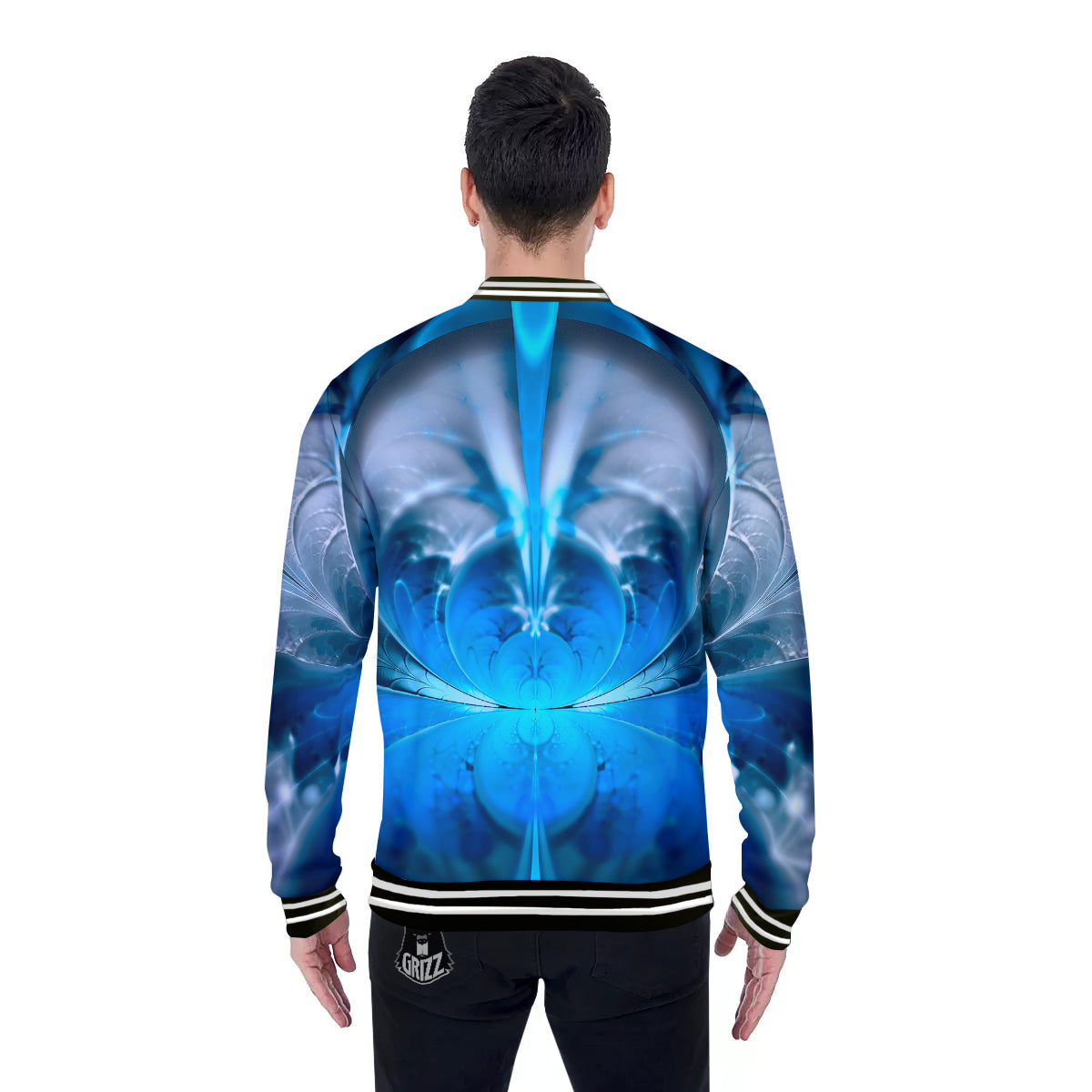 Fractal Blue Print Baseball Jacket-grizzshop