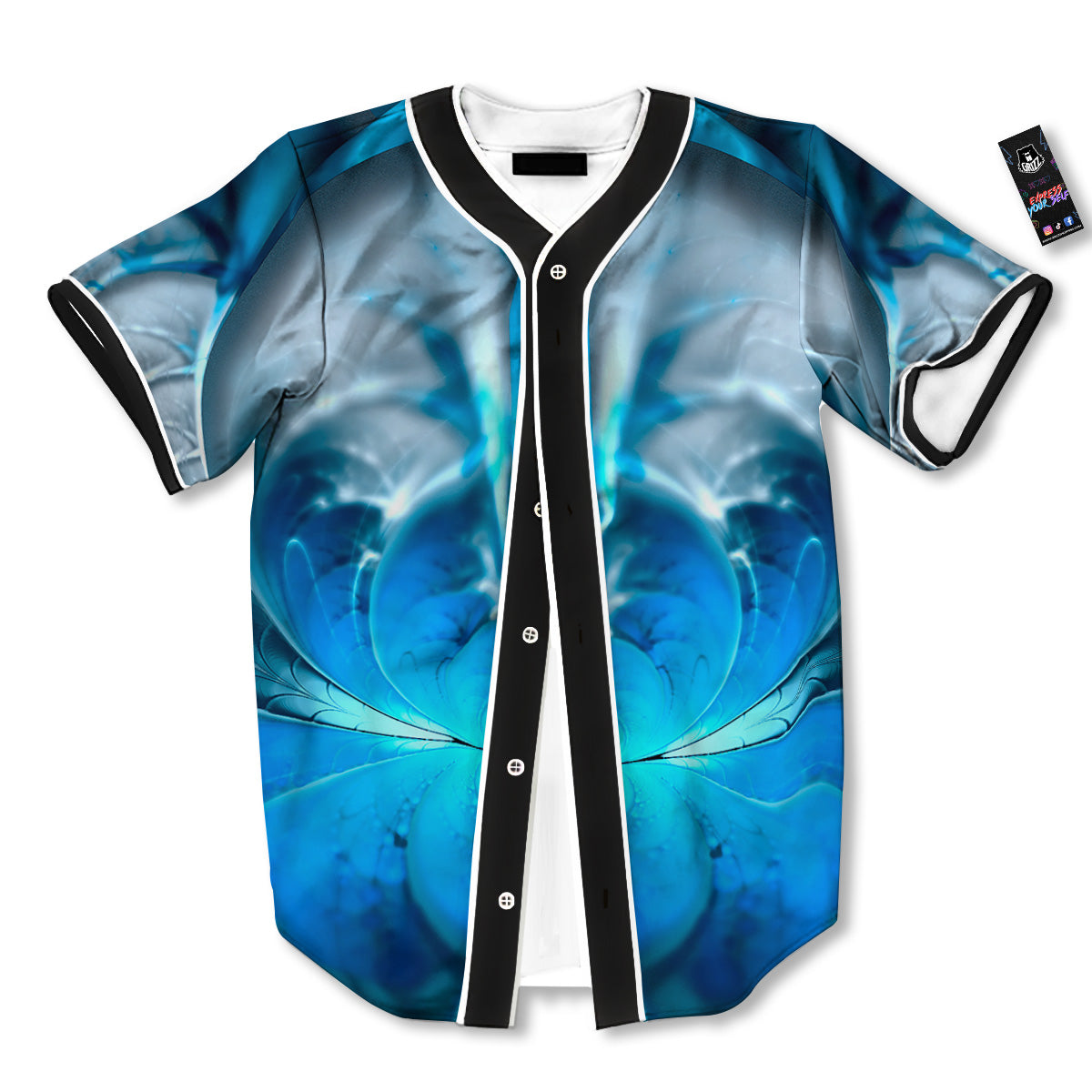 Fractal Blue Print Baseball Jersey-grizzshop