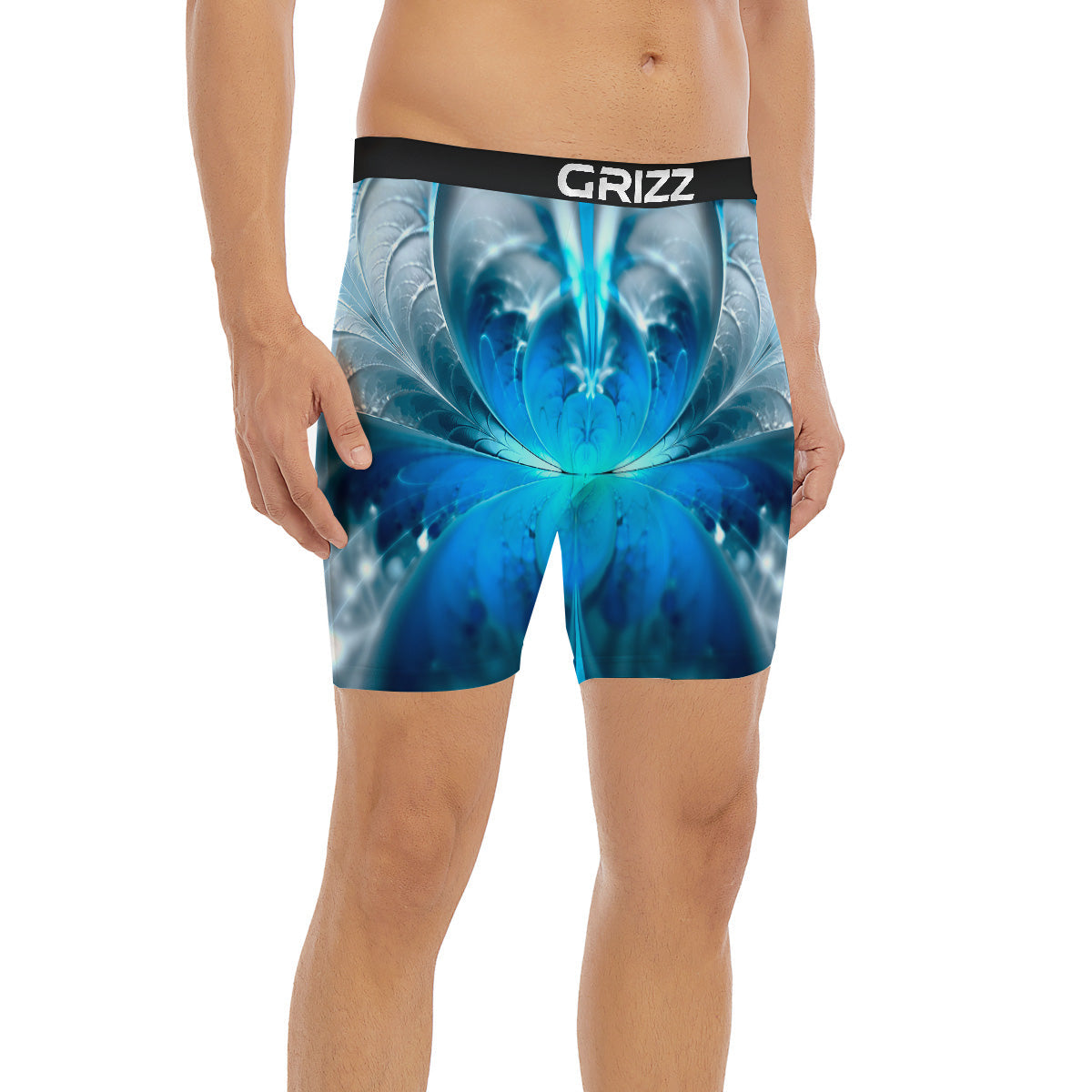 Fractal Blue Print Boxer Briefs-grizzshop