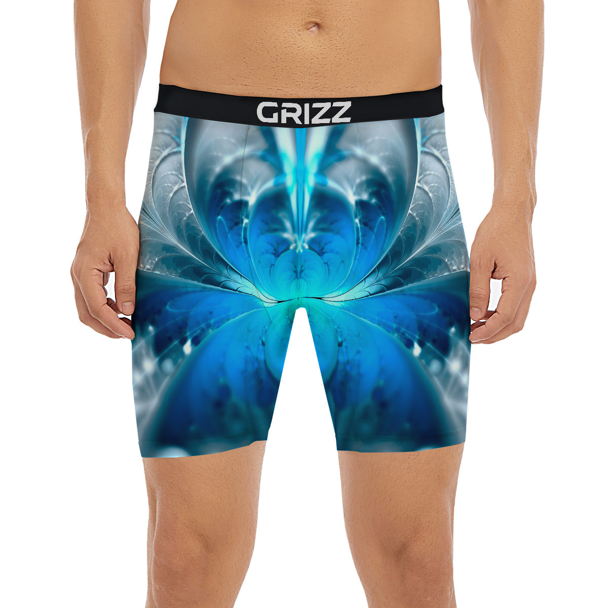 Fractal Blue Print Boxer Briefs-grizzshop