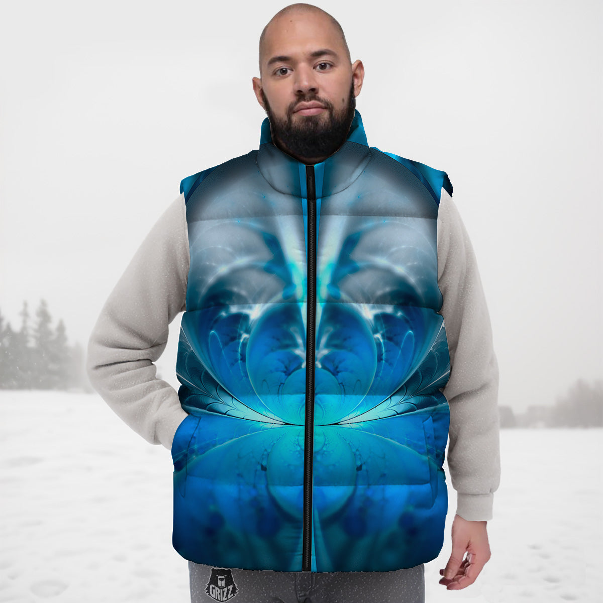 Fractal Blue Print Down Vest