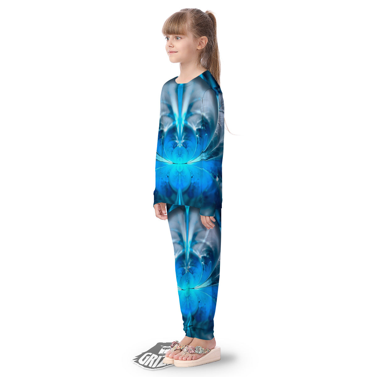 Fractal Blue Print Kid's Pajamas-grizzshop