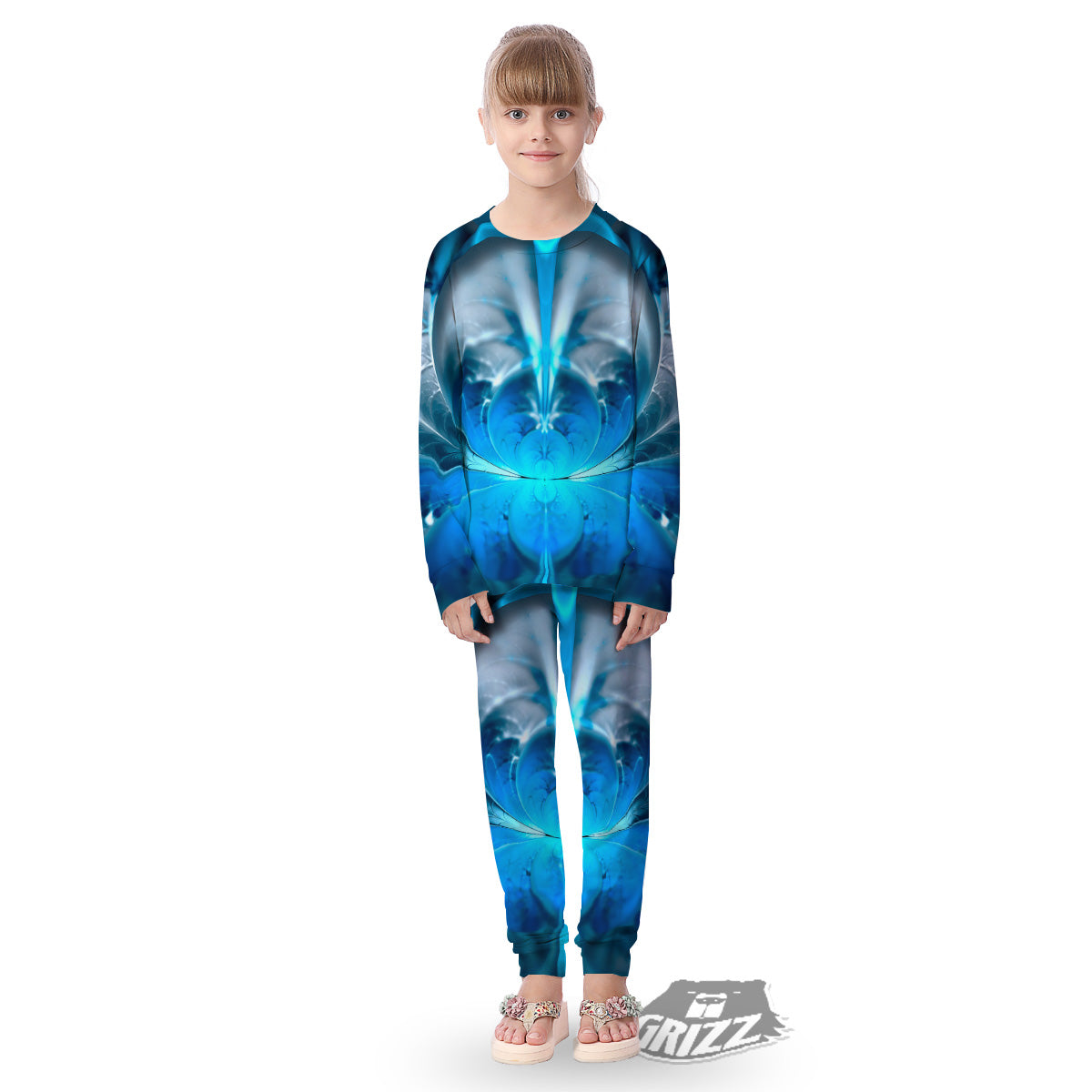 Fractal Blue Print Kid's Pajamas-grizzshop