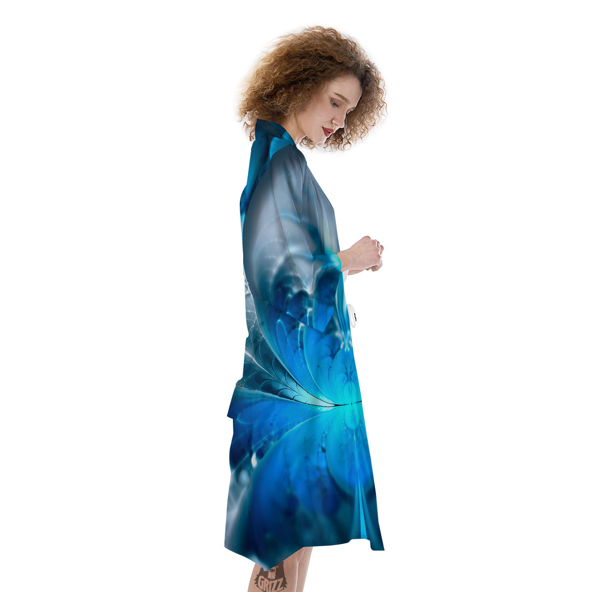 Fractal Blue Print Kimono-grizzshop