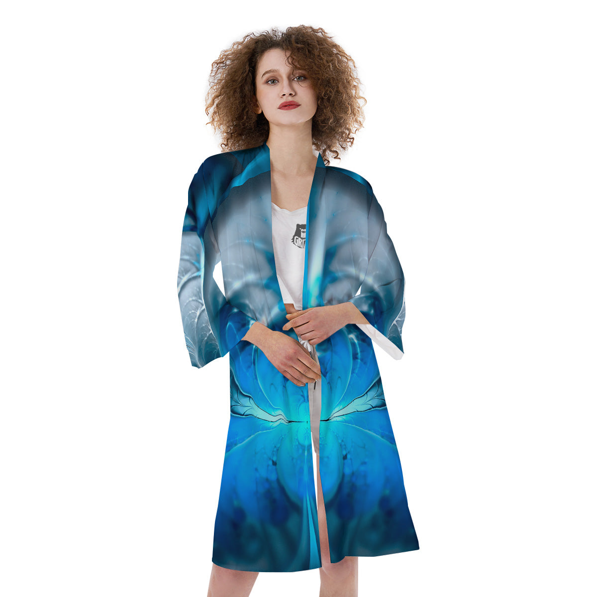 Fractal Blue Print Kimono-grizzshop