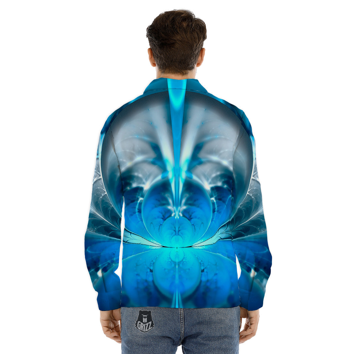 Fractal Blue Print Men's Dress Shirts-grizzshop