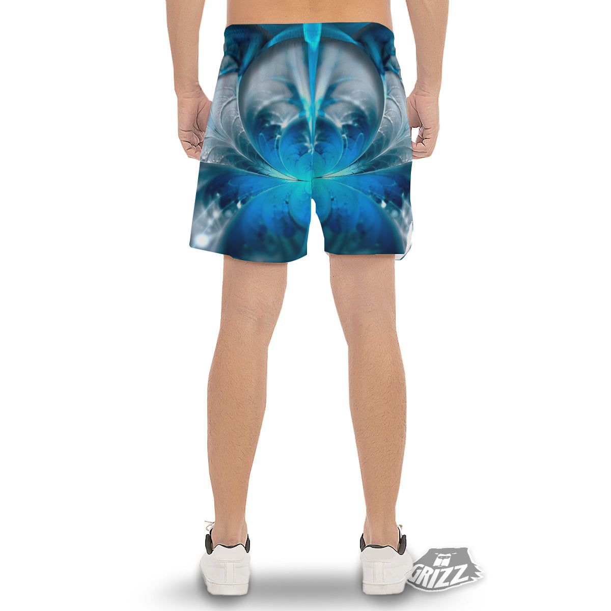 Fractal Blue Print Men's Gym Shorts-grizzshop