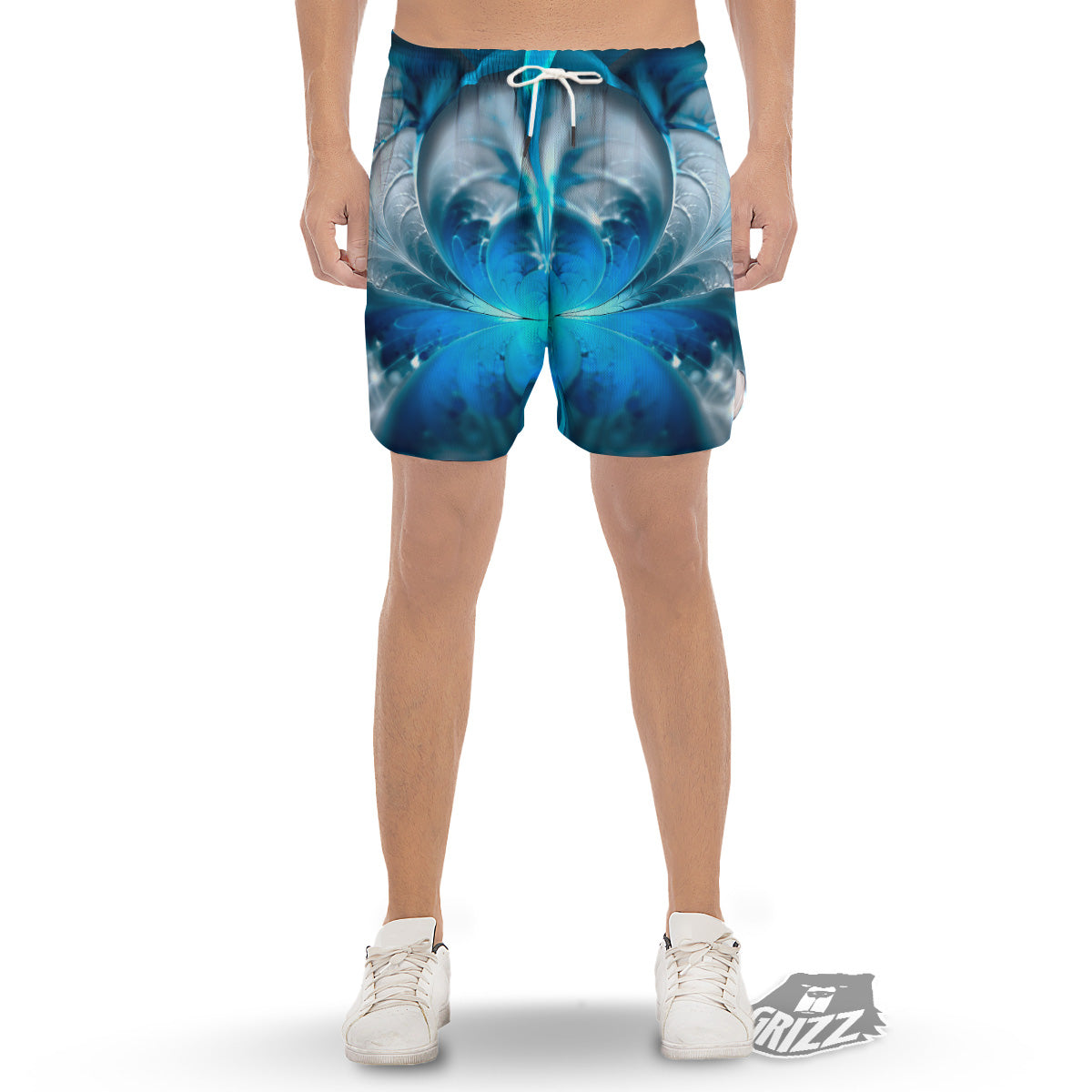 Fractal Blue Print Men's Gym Shorts-grizzshop