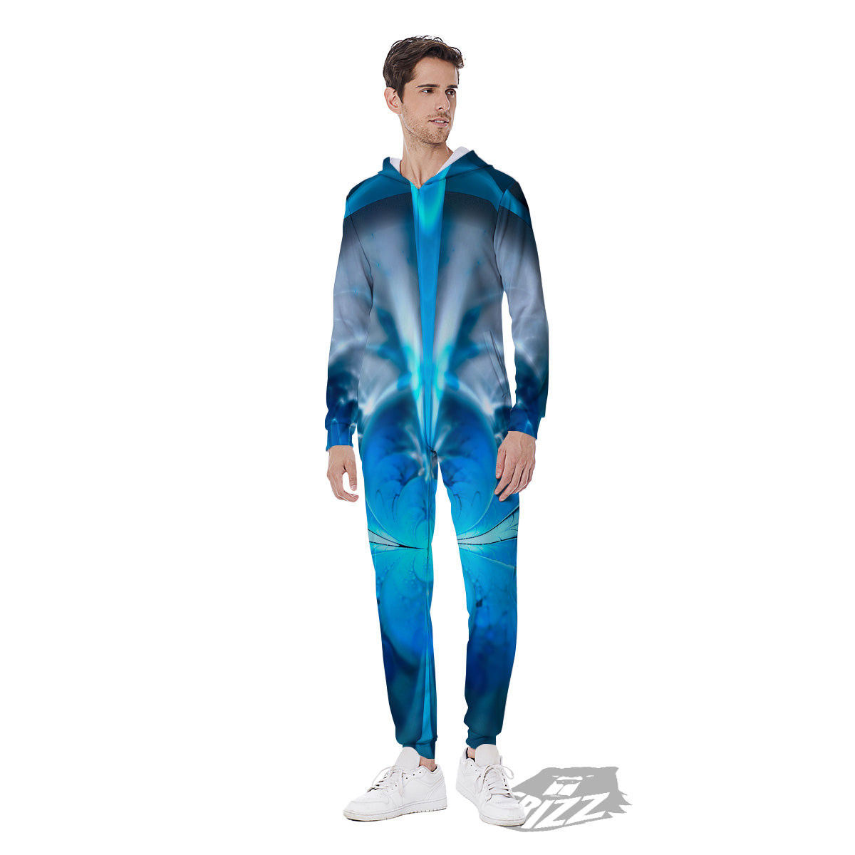 Fractal Blue Print Men's Jumpsuit-grizzshop