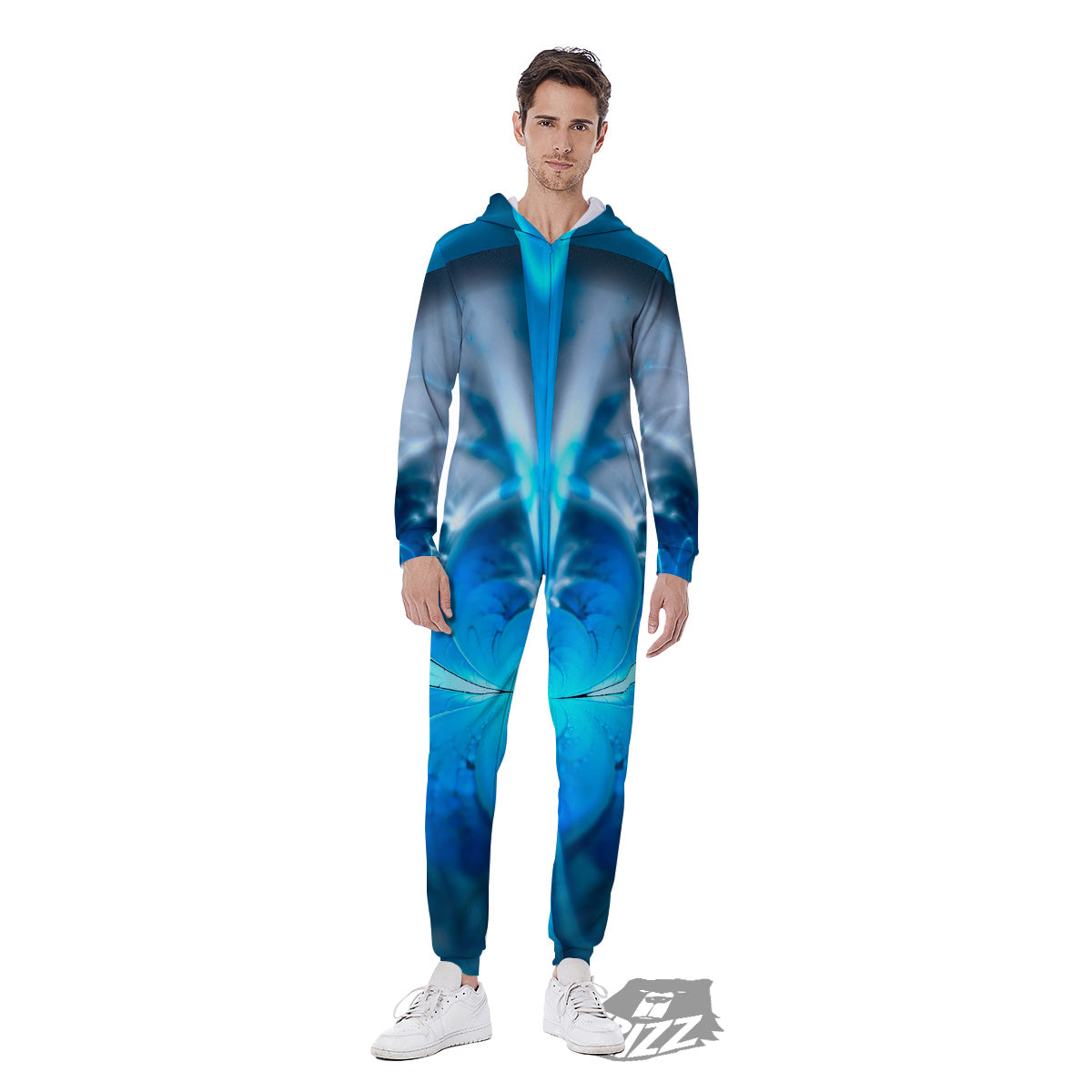 Fractal Blue Print Men's Jumpsuit-grizzshop