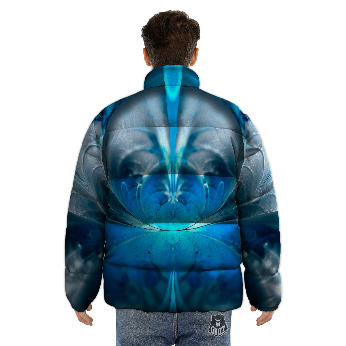 Fractal Blue Print Puffer Jacket-grizzshop
