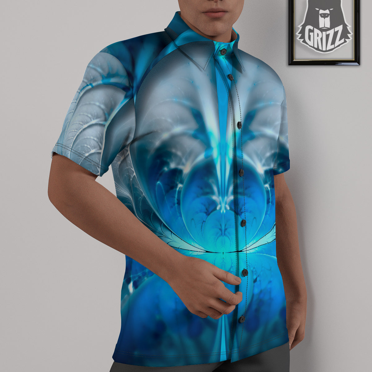 Fractal Blue Print Untucked Shirts-grizzshop
