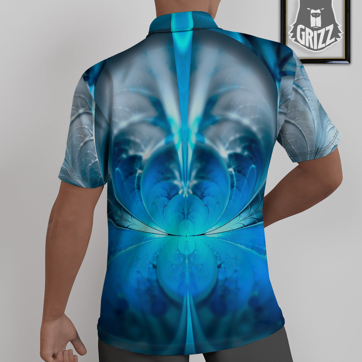 Fractal Blue Print Untucked Shirts-grizzshop