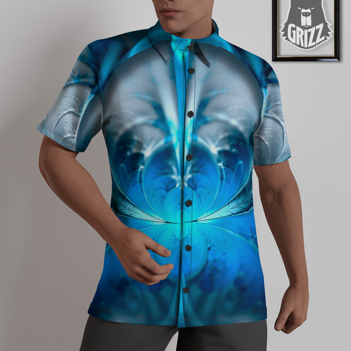 Fractal Blue Print Untucked Shirts-grizzshop