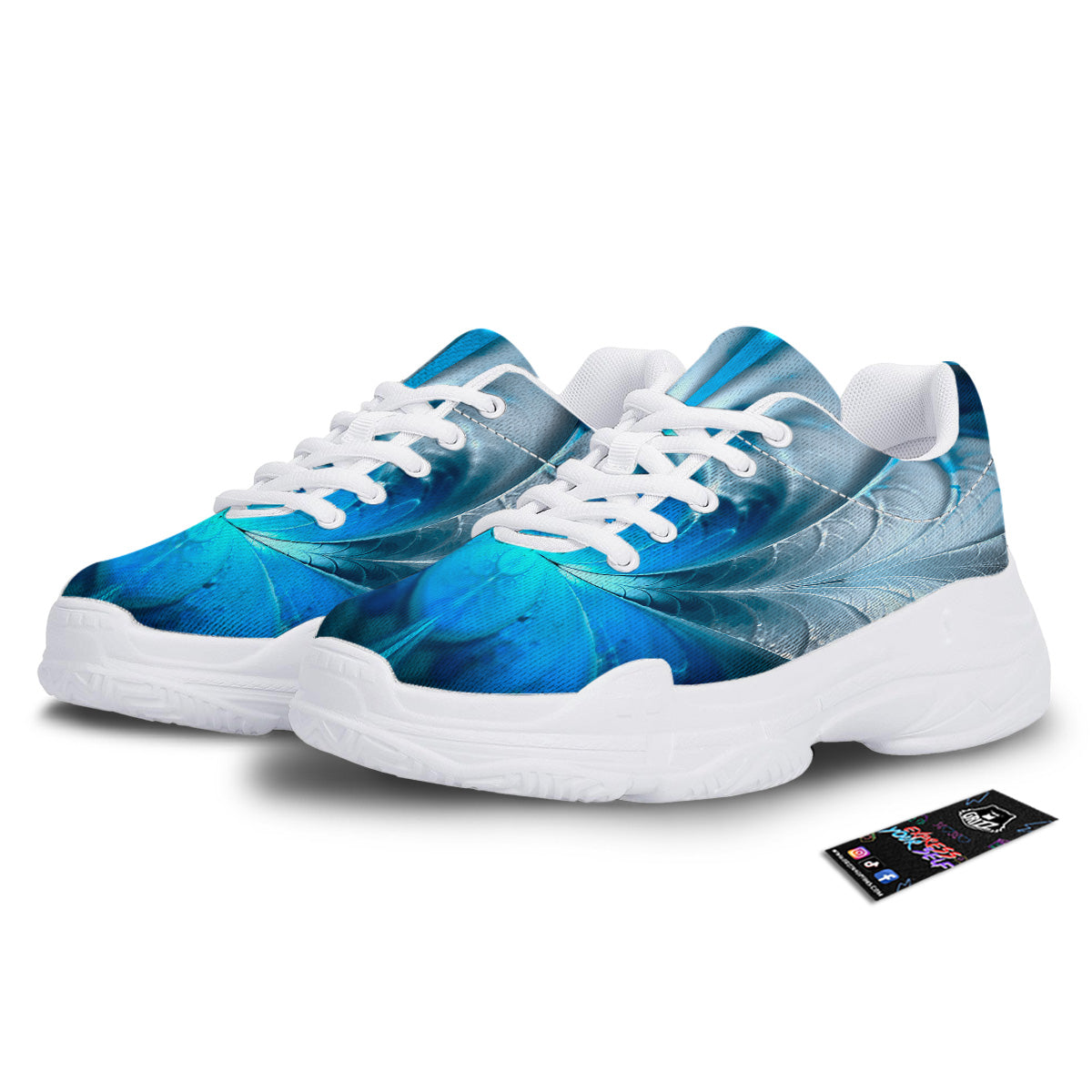 Fractal Blue Print White Chunky Shoes-grizzshop