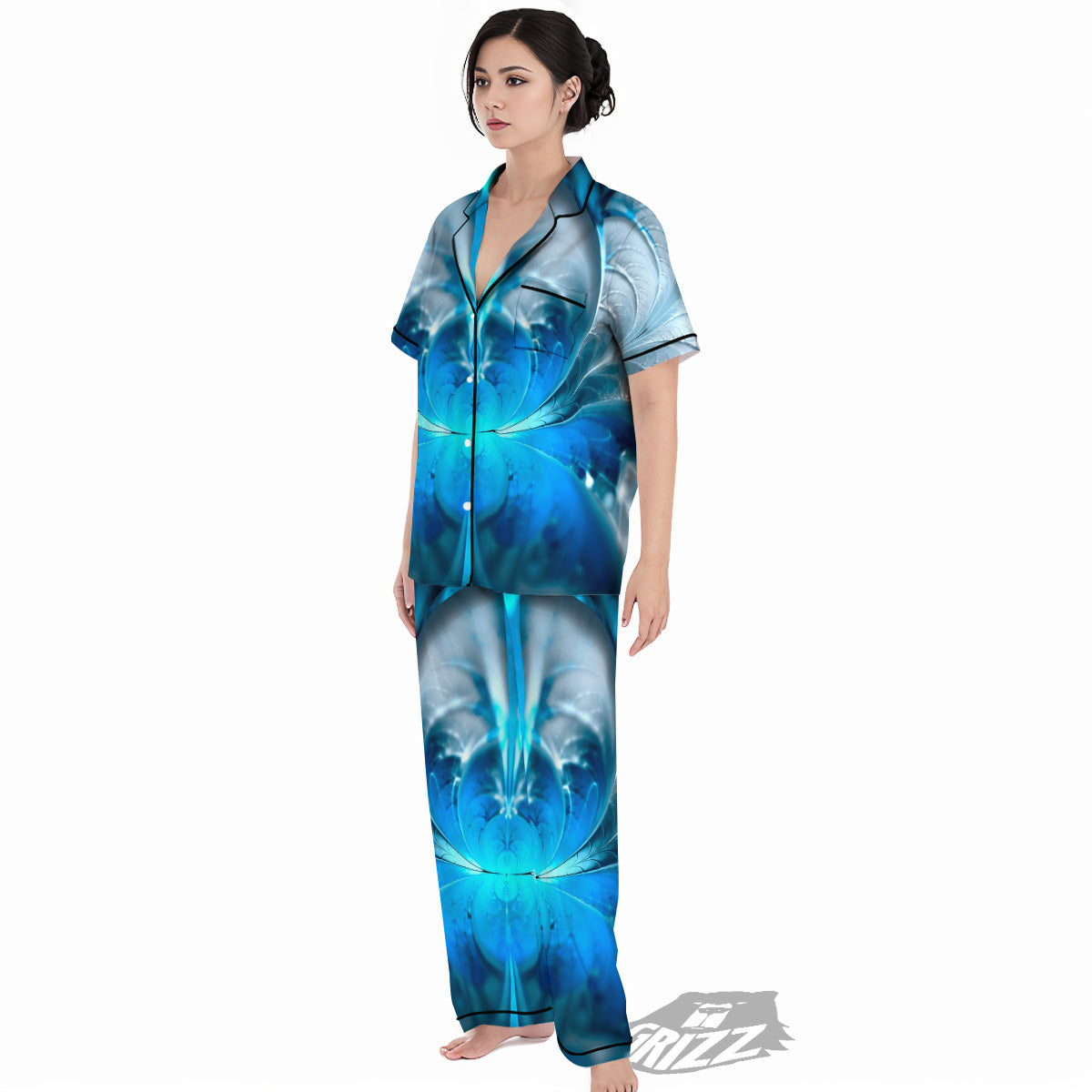 Fractal Blue Print Women's Pajamas Set-grizzshop