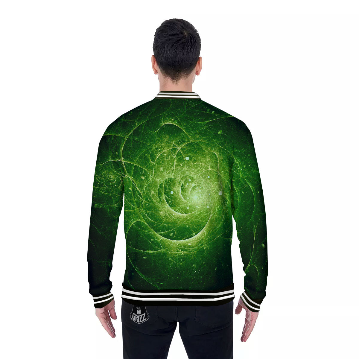 Fractal Green Print Baseball Jacket-grizzshop