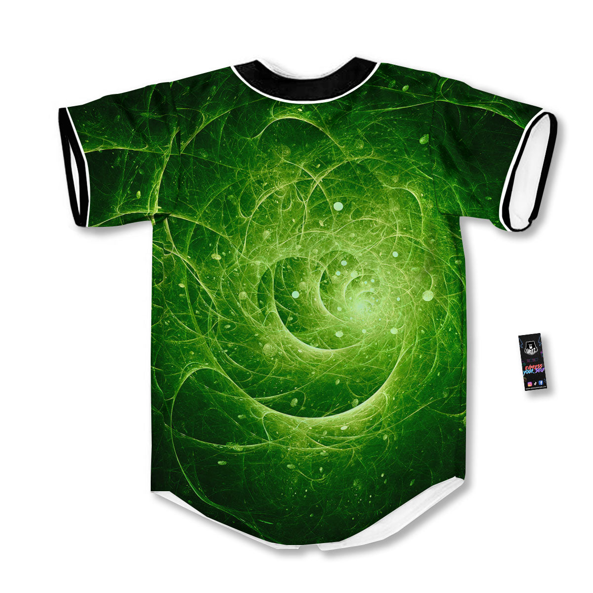Fractal Green Print Baseball Jersey-grizzshop