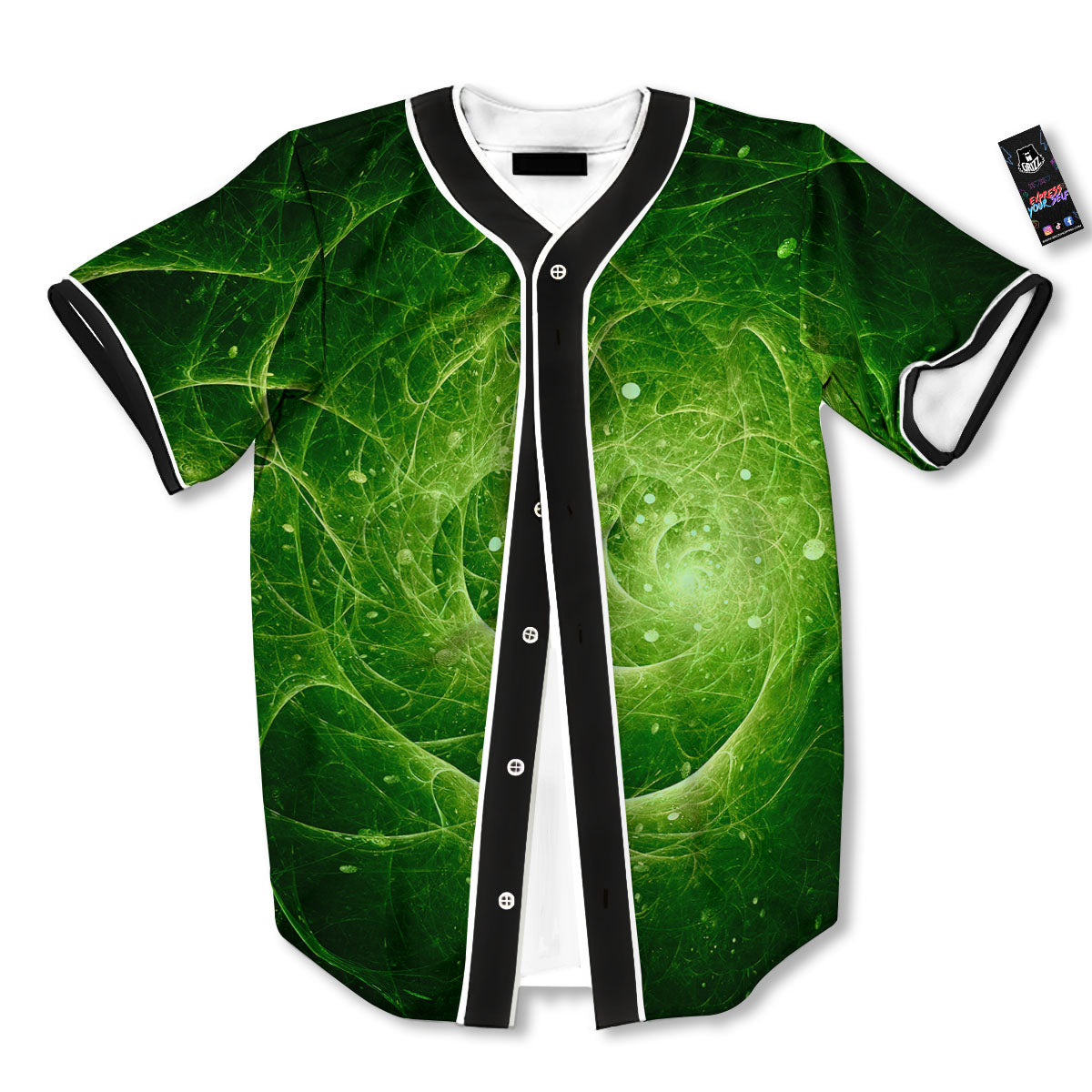 Fractal Green Print Baseball Jersey-grizzshop