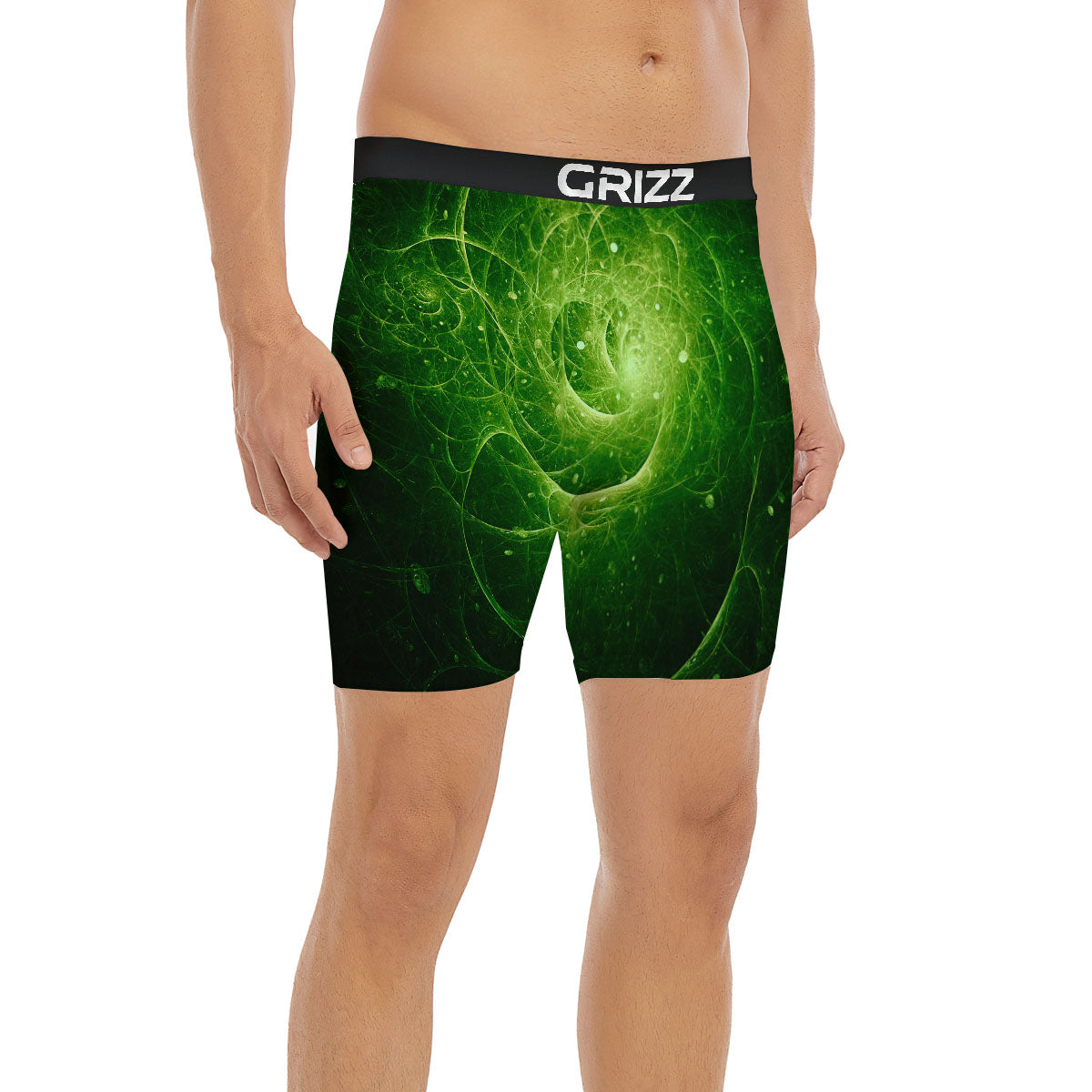 Fractal Green Print Boxer Briefs-grizzshop