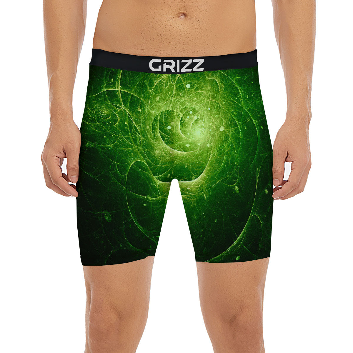 Fractal Green Print Boxer Briefs-grizzshop