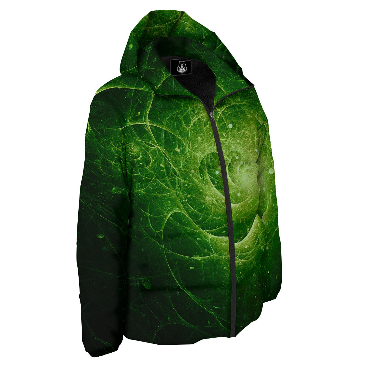 Fractal Green Print Down Jacket-grizzshop