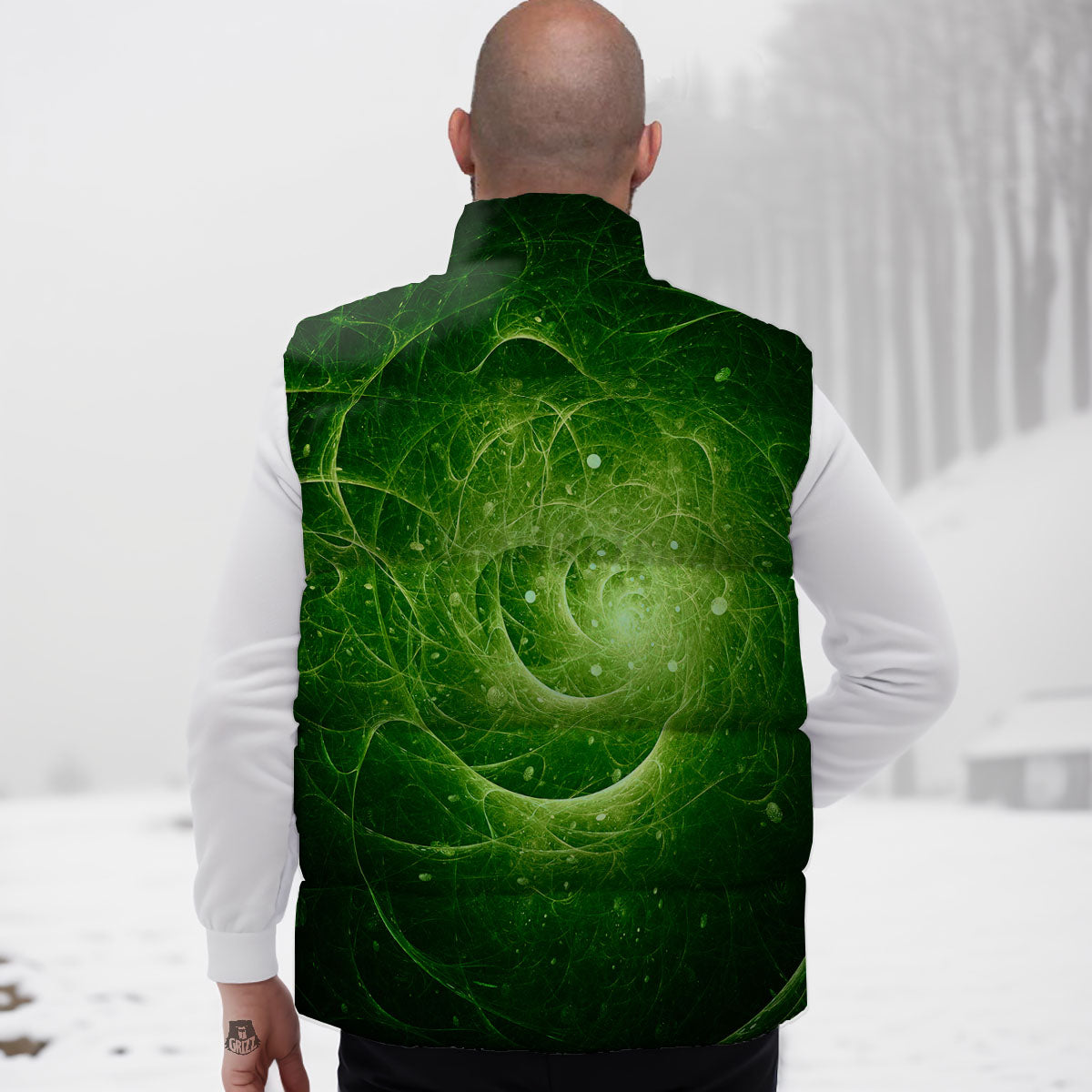 Fractal Green Print Down Vest