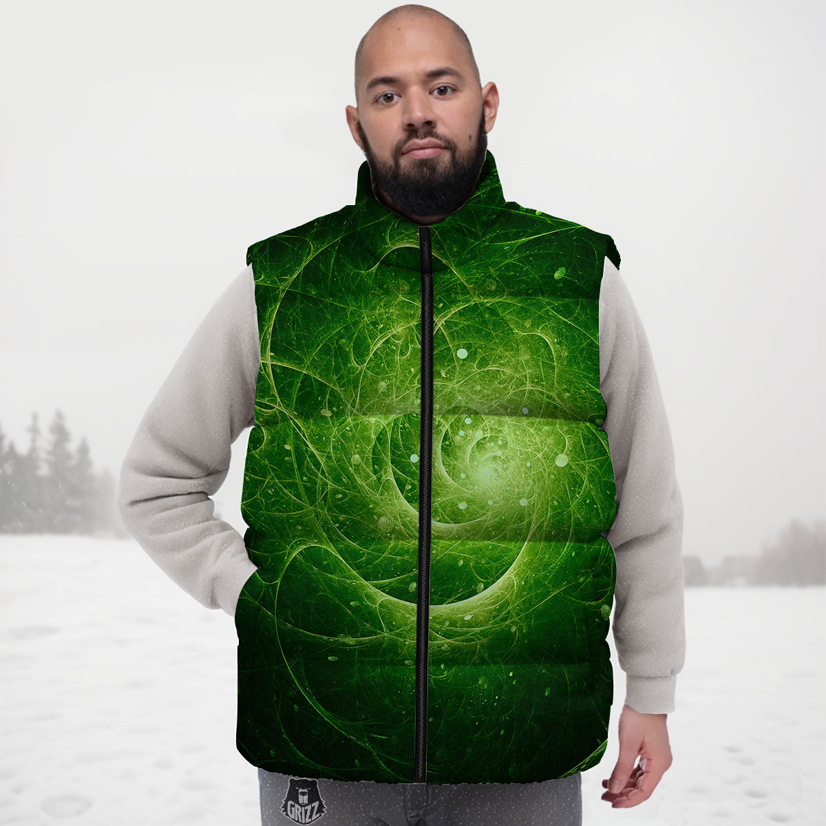 Fractal Green Print Down Vest
