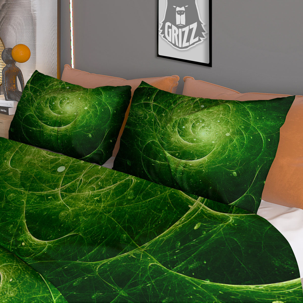 Fractal Green Print Duvet Cover Bedding Set