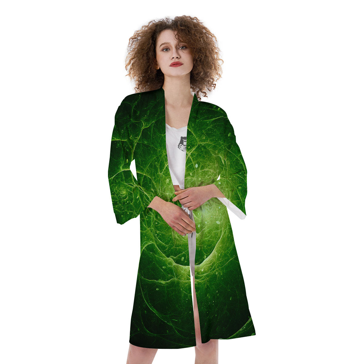Fractal Green Print Kimono-grizzshop