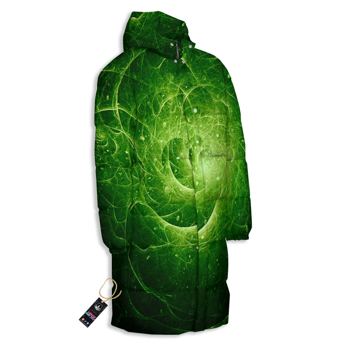 Fractal Green Print Long Down Jacket-grizzshop