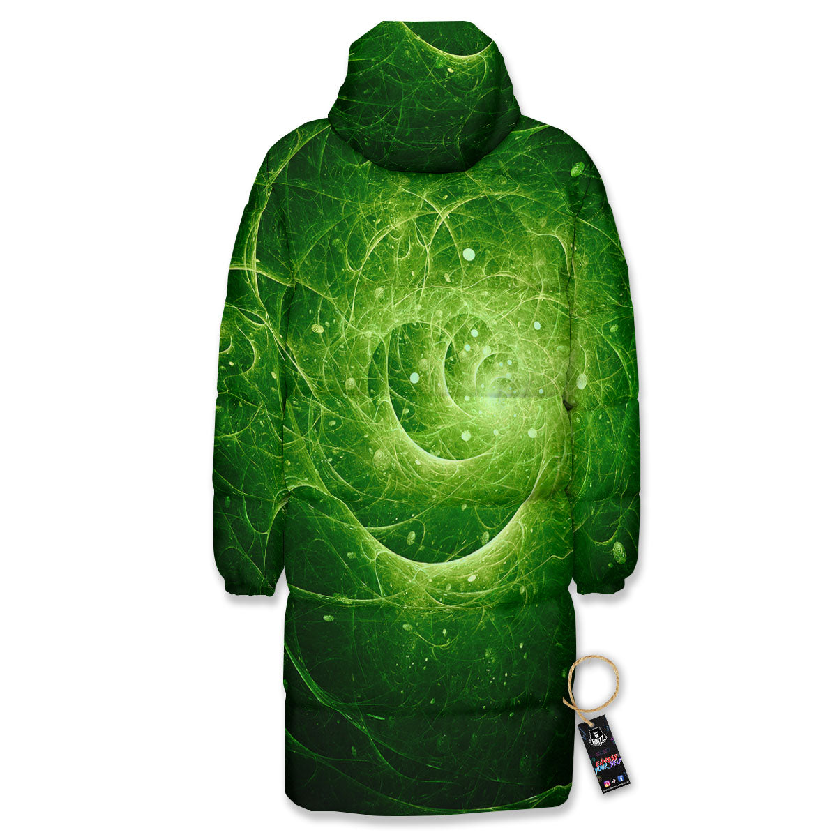 Fractal Green Print Long Down Jacket-grizzshop